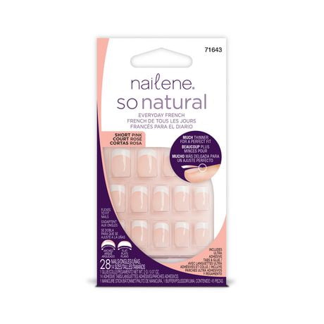Nailene So Natural Everyday French short Pink Glue on Nails 28Ct