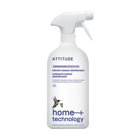 ATTITUDE home+ technology, Nettoyant Cuisine Désinfectant 99,99 %, Lavande et Thym 800 ml