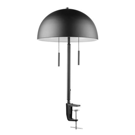 Globe Electric Luna 18" 2-Light Clamp-Arm Metal Desk Lamp, Matte Black, Mushroom Shade, Double On/Off Pull Chains, 52883