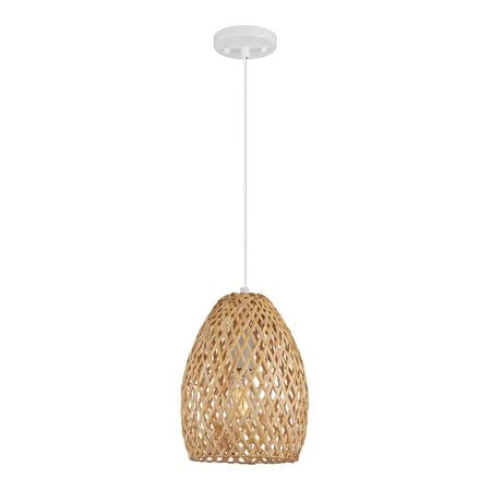 Novogratz x Globe Electric Rio 1-Light Metal Pendant Light, Light Twine Shade, White Socket, White Cloth Hanging Cord, 61090