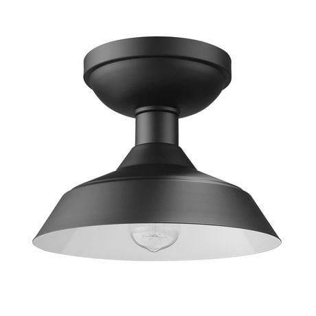 Globe Electric Kurt 1-Light Outdoor Indoor Metal Flush Mount Ceiling Light, Matte Black, 44677