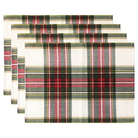 Fabstyles Celebration Plaid Cotton Placemats Set of 4 Christmas Machine Washable Table Mats Perfect for The Kitchen and Dining Table or Outdoor Tables