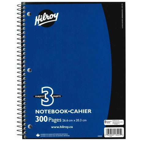 Hilroy® 3 Subject 300pg Notebook, Blue, 3 Subject 300pg Notebook