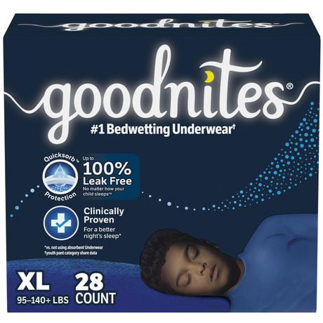Goodnites Boys' Nighttime Bedwetting Underwear, Size Extra Large (95-140+ lbs), 28 Ct, Size XL | 28 Ct