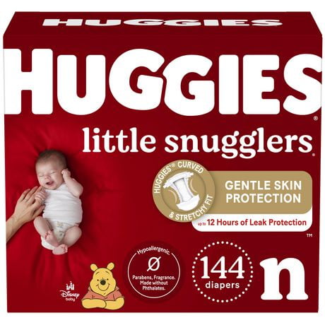 Couches pour bébés Huggies Little Snugglers, taille nouveau-né (jusqu’à 10 livres), 144 couches taille nouveau-né | 144 couches