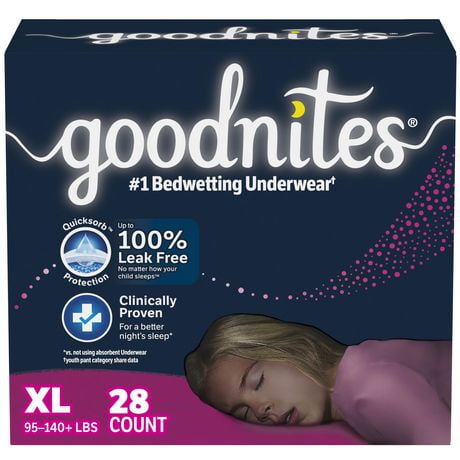 Sous-vêtements de nuit Goodnites pour filles, TG (43 à 64 kg [95 à 140 lb] et plus), 28 sous-vêtements Taille TG | 28 sous-vêtements