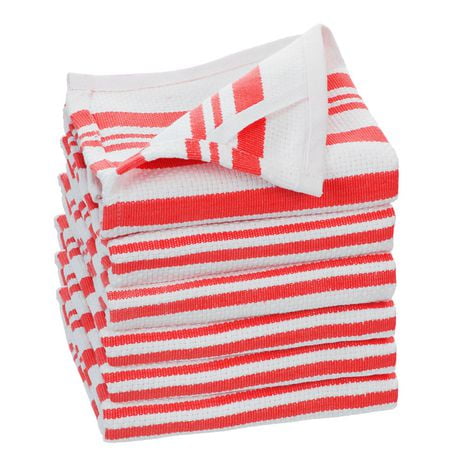 Fabstyles Broadway Stripe Cotton Kitchen Towels, Soft Quick-Drying, and Absorbent Striped Design Multi-Purpose Wash Cloths Dish Scrubber, 28" X 18"