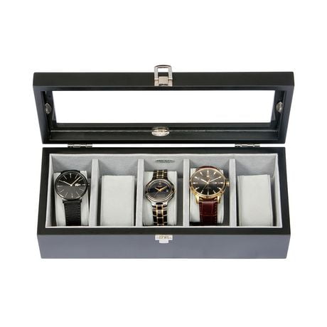 Mele and Co Tate Java Finish Glass Top Wooded Watch Box