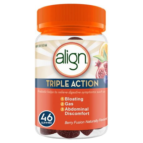 Gélifiés Align Triple action, supplément prébiotique, prébiotique, femmes/hommes, aide à soulager: gaz, ballonnements, inconfort abdominal