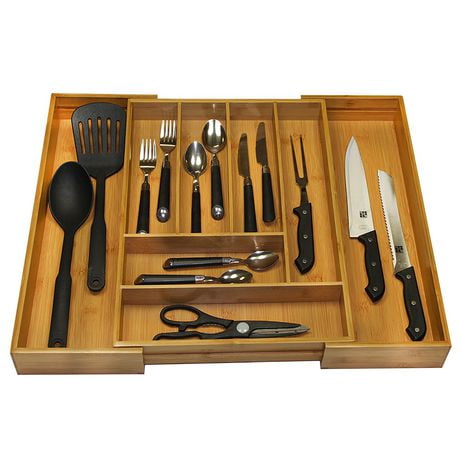 home basics bamboo expandable cutlery tray