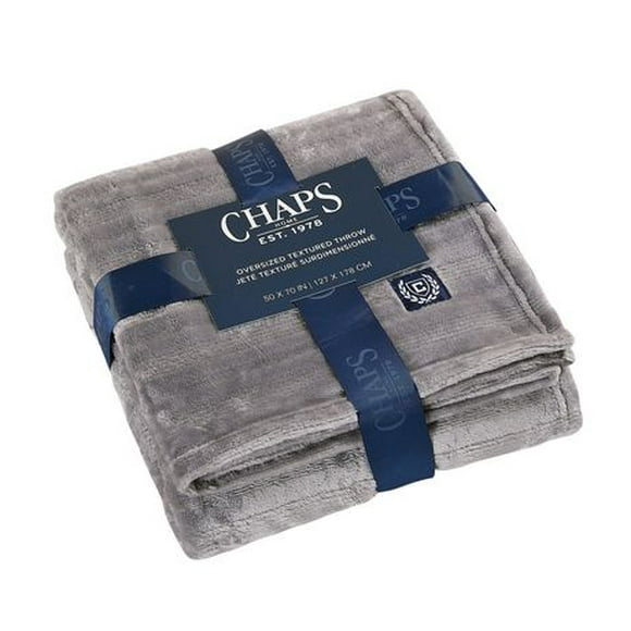 Chaps Solid Silky Soft Flannel Fleece Throw Blanket Grey 50” X 70” (One Size), Cozy Grey 50X70 Throw Blanket