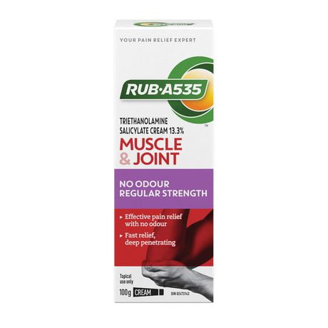 RUB A535 Muscle & Joint Pain Relief Cream, No Odour, Regular Strength, 100g Cream, No Odour