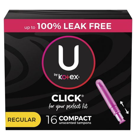 U by Kotex Click Compact Tampons, Regular, Unscented, 16 Count, 16 Count
