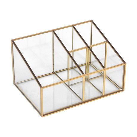 hometrends Glass and Brass Vanity Organizer, Glass with brass trim