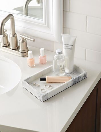 Hometrends Faux Marble White Vanity, Mirrored Bathroom Vanity Trays