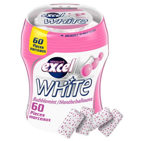 EXCEL White Bubblemint, Teeth Whitening Sugar Free Chewing Gum, 60 Pieces, 1 Bottle, 1 Bottle, 60 pellets