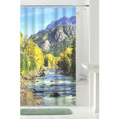 Mainstays Mountain Photoreal Medium Weight PEVA Shower Curtain, 70 ...