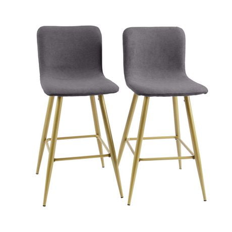 Homylin Modern Counter Height Bar Stools Set of 2, 30" Upholstered Bar Chairs Dining Stool with Backs, Golden Legs and Footrest for Home Bar Kitchen Island