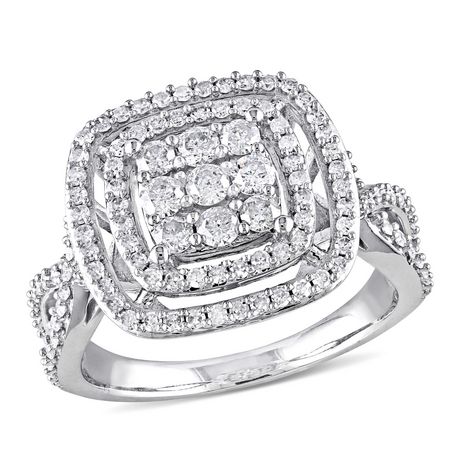 Miabella 1 Carat T.W. Diamond 10 K White Gold Double HALO Engagement ...