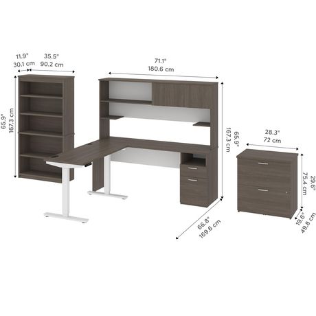Bestar Upstand 48w Standing Desk 1, Desk Filing Cabinet Dimensions
