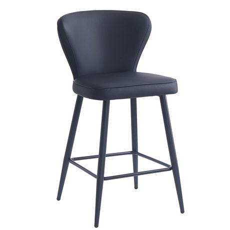 Modern Faux Leather and Metal 26" Counter Height Stool, Set of 2 - Black