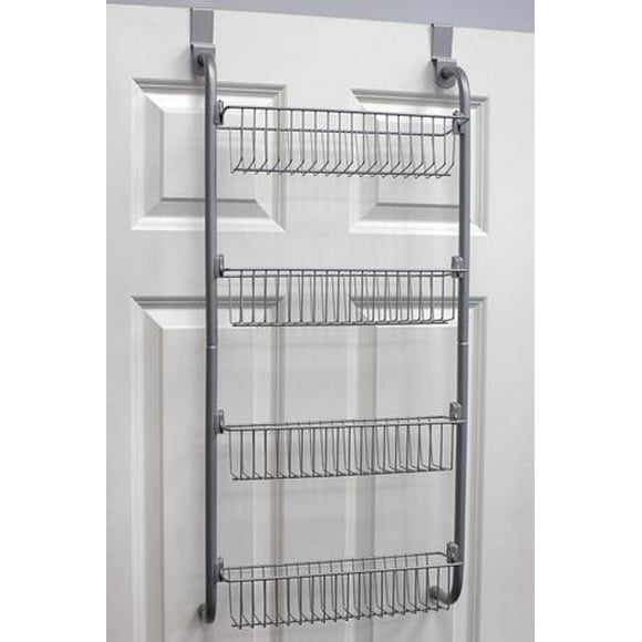 Home Basics Heavy Duty 4 Tier Over the Door Metal Pantry Organizer, Grey