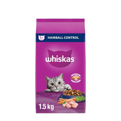 WHISKAS Adult Dry Cat Food Hairball Control With Real Chicken, 1.5kg