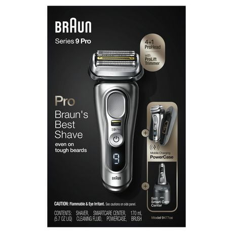 Braun Series 9 Pro 9477cc Rechargeable Wet & Dry Men’s Electric Shaver with PowerCase, Clean & Charge Station