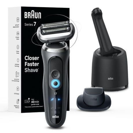 Braun Electric Shaver for Men, Series 7 7171cc, Wet & Dry Shave, Turbo & Gentle Shaving Modes, Waterproof Foil Shaver, Engineered in Germany, Clean & Charge SmartCare Center included, with Precision Trimmer, Space Grey