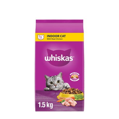 WHISKAS Adult Dry Cat Food Indoor With Real Chicken, 1.5kg