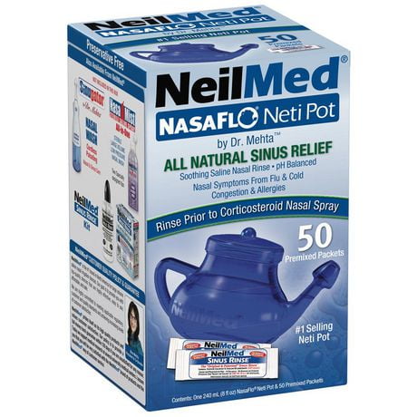 NeilMed NasaFlo Neti Pot, Natural soothing saline nasal wash.