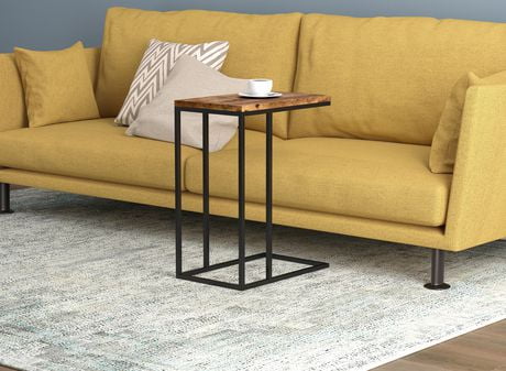 Safdie Co Accent Table 20l C Shaped Brown Reclaimed Wood Black Metal Walmart Canada