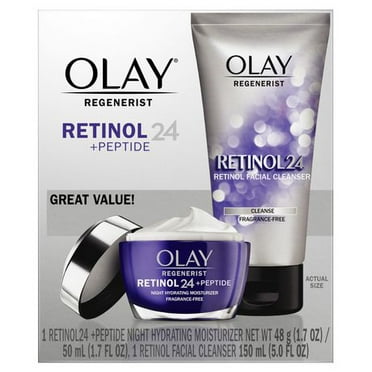 Olay Retinol 24 Duo Pack, Cleanser 5.0 Fl Oz, Moisturizer, 1.7 Oz