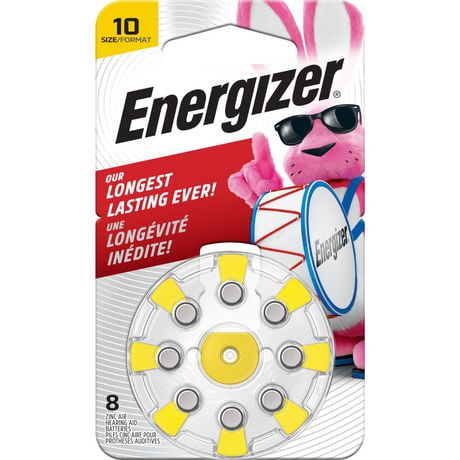 Energizer Hearing Aid Batteries Size 10, Yellow Tab, 8 Pack, Pack of 8 batteries