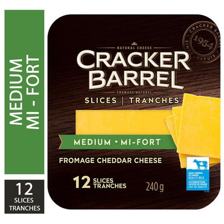 Cracker Barrel Medium Cheddar Cheese Slices, 12 Slices