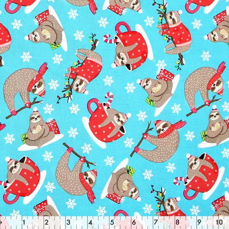 Fabric Creations Christmas Sloth Cotton Fabric by the Metre | Walmart