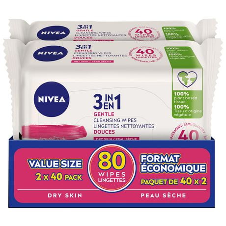 NIVEA 3-in-1 Biodegradable Face Cleansing & Make-up Removing Wipes for Normal Skin, 80 Wipes