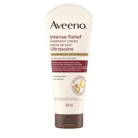 Aveeno Intense Relief Overnight Cream - Shea Butter, Colloidal Oatmeal - Dry Skin Lotion- Fragrance Free, 208 mL