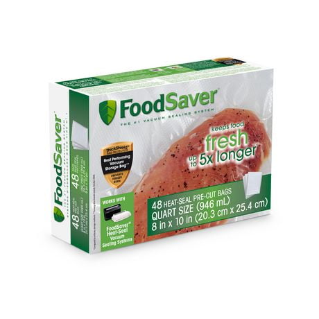 FoodSaver Sachets sous vide pré-découpés de 1 litre avec construction multicouche sans BPA pour la conservation des aliments précoupés d'1 pinte, 946ml