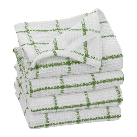 Fabstyles Cotton Solo Waffle Weave Kitchen Towels, Extra Large Dish Cloths, Super Absorbent and Quick Dry Tea Towels with Hanging Loop, 18x28 Inches, Set of 4