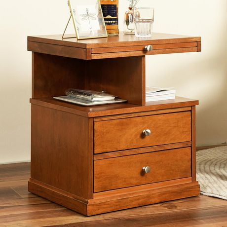 Homylin Wooden Nightstand with 2 Drawers and Open Shelf, 20