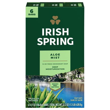 Irish Spring Aloe Mist Deodorant Bar Soap for Men, 104.7 g, 6 Pack, 6 Pack