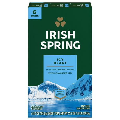 Irish Spring Icy Blast Pain de Savon Désodorisant pour Hommes, 104.9 g, Emballage de 6 Emballage de 6