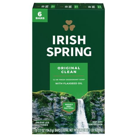 Irish Spring Original Clean Pain de Savon Désodorisant pour Hommes, 104.7 g, Emballage de 6 Emballage de 6