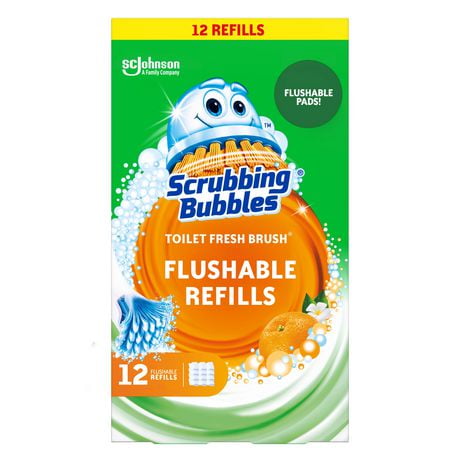 Scrubbing Bubbles Brosse Fraîcheur Toilette, Recharges jetables dans les toilettes, parfum Agrumes, 12 tampons 12 tampons jetables