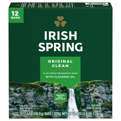 Irish Spring Original Clean Pain de Savon Désodorisant pour Hommes, 104.8 g, Emballage de 12 Emballage de 12