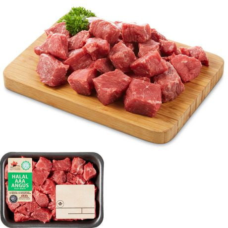 Cubes de bœuf halal pour ragoût Mon marché fraîcheur, 1 Caberet, Bœuf Angus AAA, 0,35 - 0,65 kg