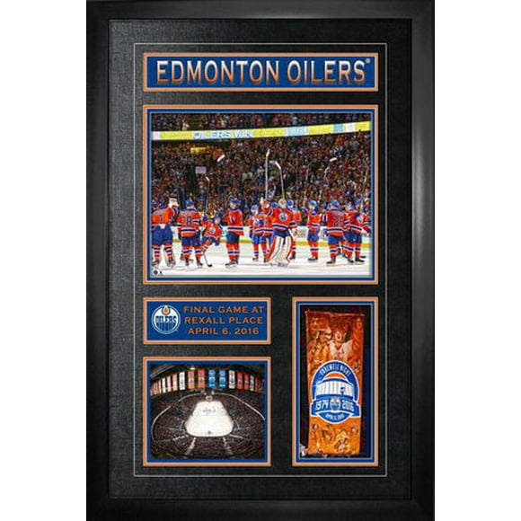 Cadre collage du dernier match à la Place Rexall Oilers d'Edmonton de Frameworth Sports