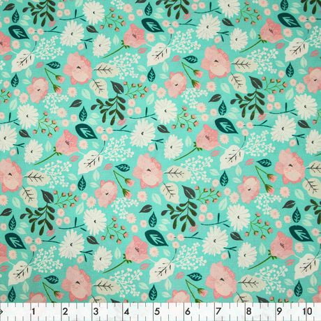 Fabric Creations Turq Candy Flora Cotton by Fabric by the Metre