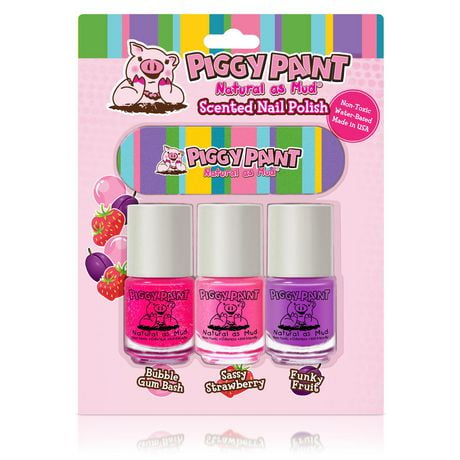 Piggy Paint Girls Nail Polish, 100% Non-toxic Safe, Cruelty-free Low Odor for Kids, Scented 3pk Set, Three 3.5mL Nail Polish & File